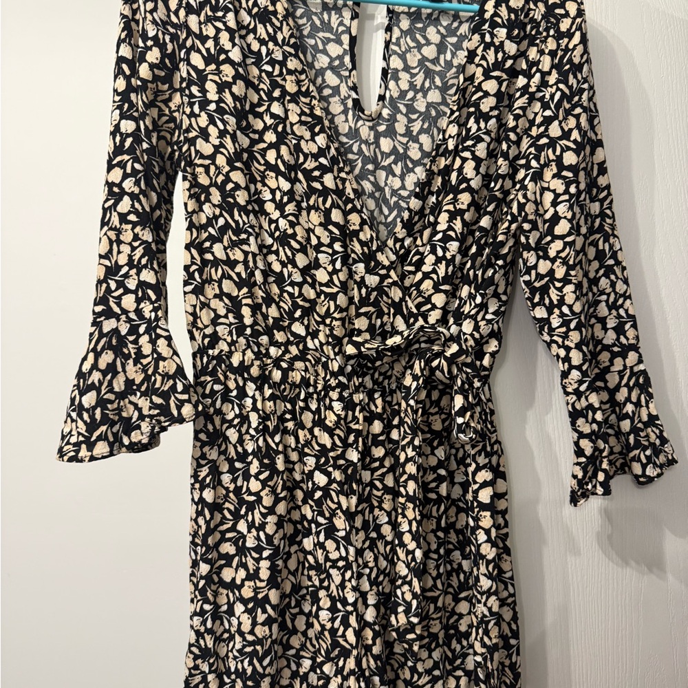 Floral Black and Cream Wrap Romper